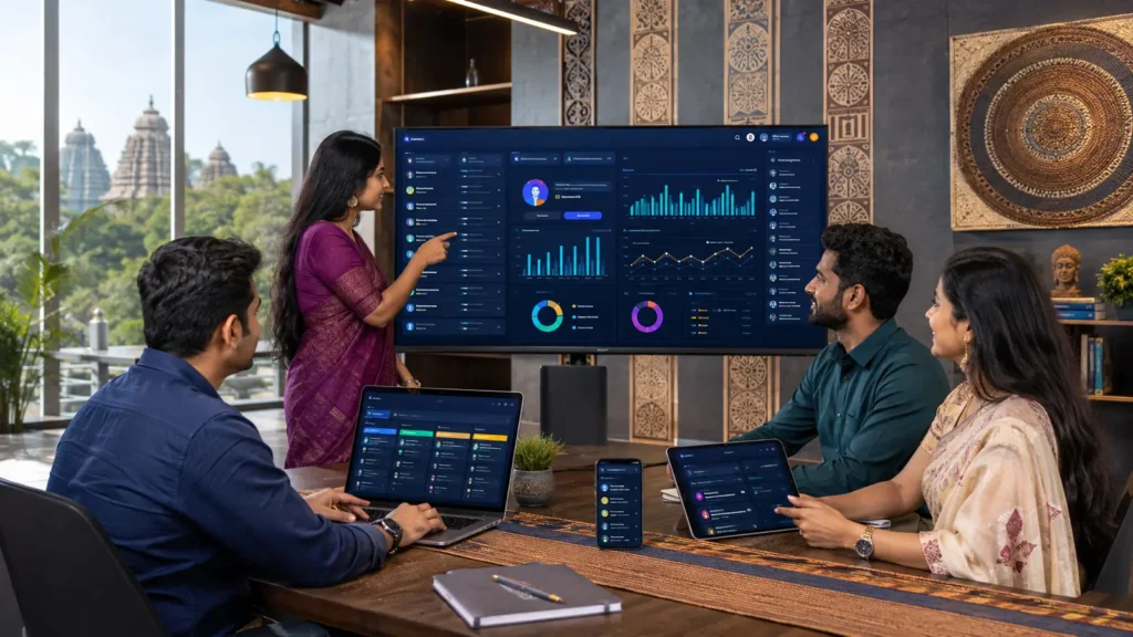 small business team using custom CRM software in Odisha