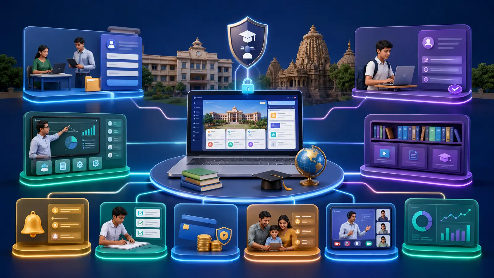 school website features for admissions courses tests payments and parent updates