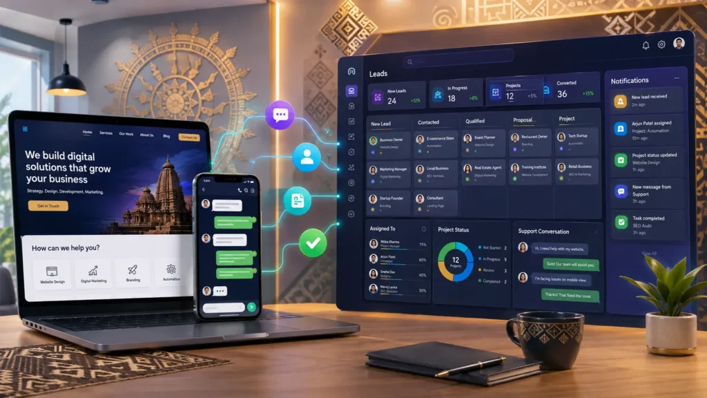 WhatsApp CRM integration in Balasore connecting website enquiries and projects